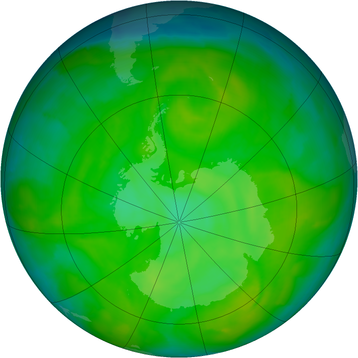 Antarctic ozone map for 05 December 2012